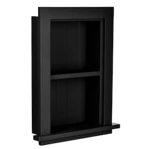 12.75 in. W Wood Bathroom Recessed Wall Shelf in Black