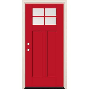 36 in. x 80 in. Right-Hand 4-Lite Clear Glass Ruby Red Painted Fiberglass Prehung Front Door with 6-9/16 in. Frame