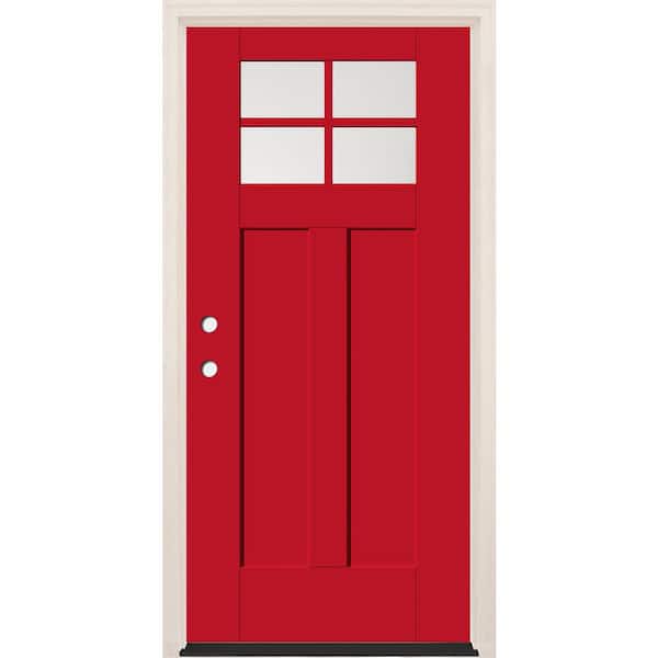 Builders Choice 36 in. x 80 in. Right-Hand 4-Lite Clear Glass Ruby Red Painted Fiberglass Prehung Front Door with 6-9/16 in. Frame