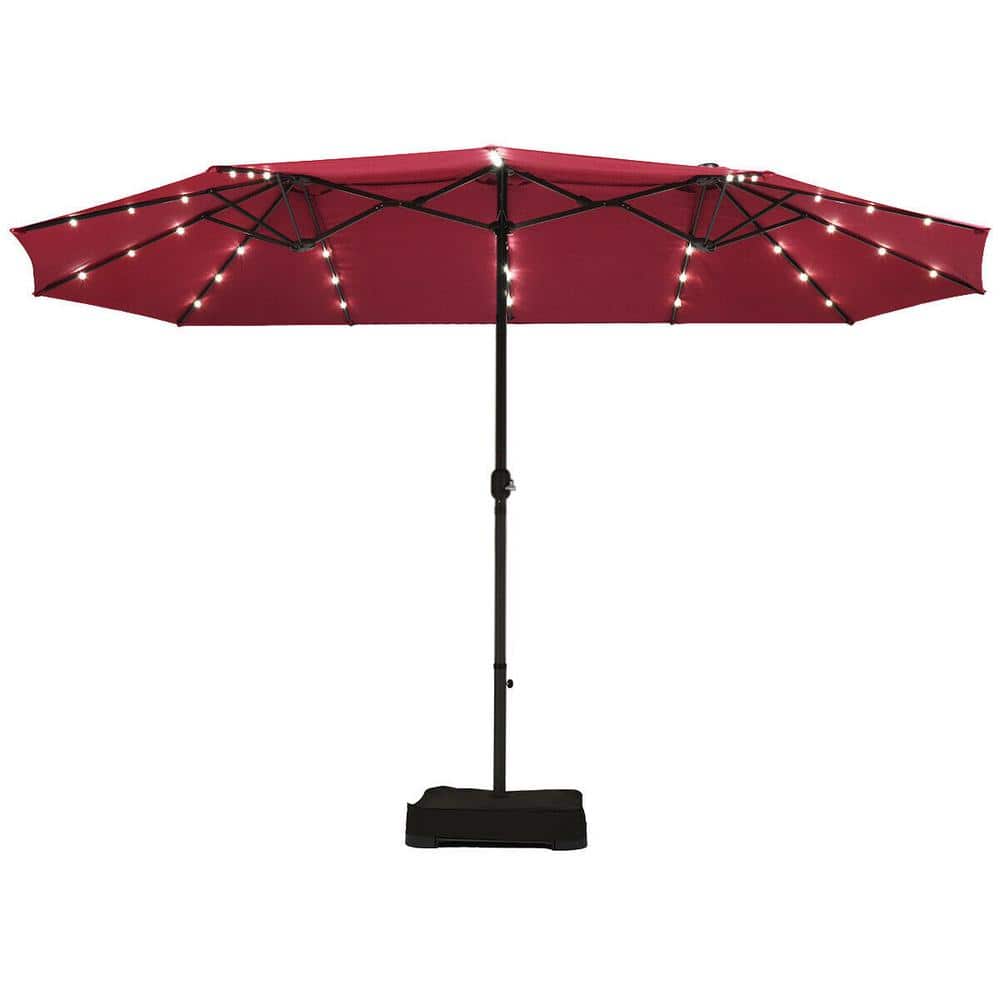 15 ft. Steel Rectangular Market Patio Umbrella with Weight Base in Red