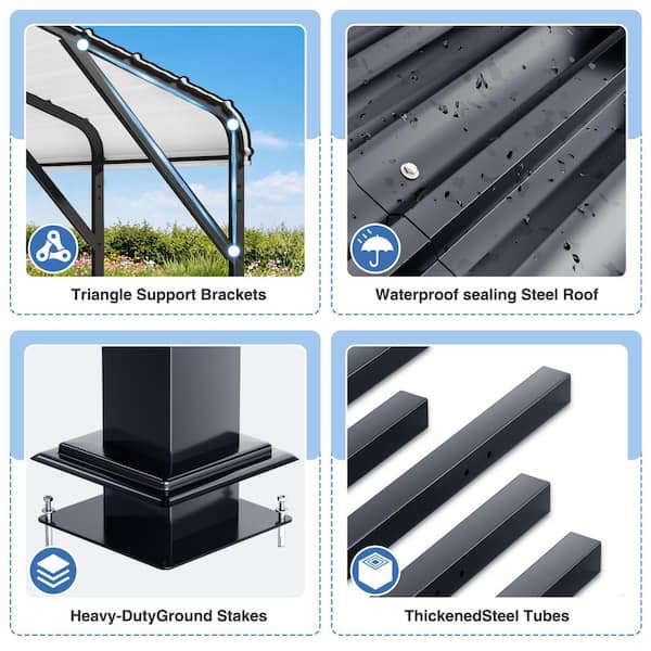 20 ft. W x 40 ft. D Black Roof Steel Carport with Reinforced Base,Garage Shelter for Car, Boats and Trucks