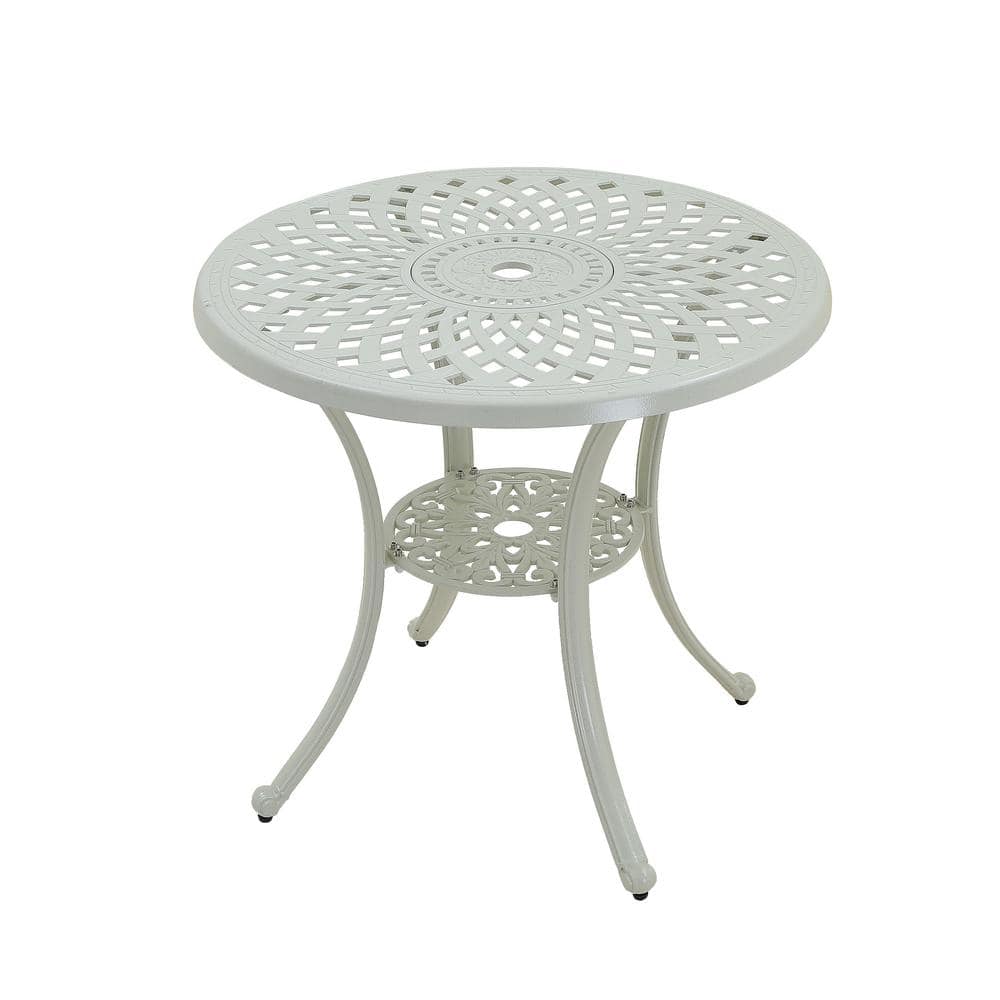 31 in. White Frame Round Cast Aluminum Outdoor Bistro Table with Umbrella Hole price history on PriceWatchPro