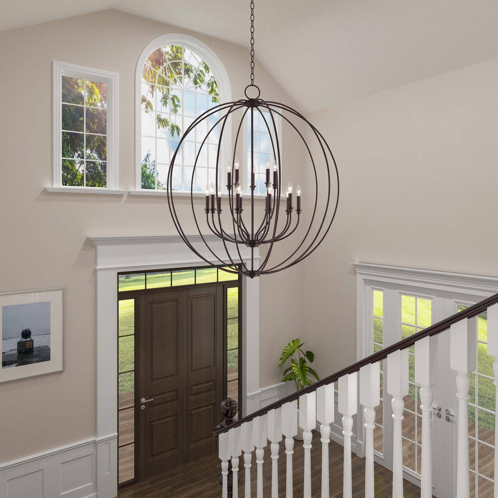 Elegant Milania 15-Light Bronze Candelabra Chandelier with 6ft Chain