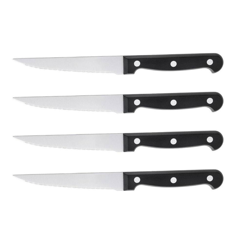Serrated Stainless Steel Steak Knife Set with Black Triple-Riveted Handles Food-Themed Blades (Set of 4) price history on PriceWatchPro