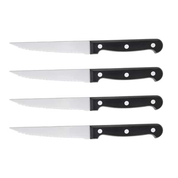 4.5 in. Full Tang Stainless Steel Steak Knife Set with Black Triple-Riveted Handles Food-Themed Blades (Set of 4)