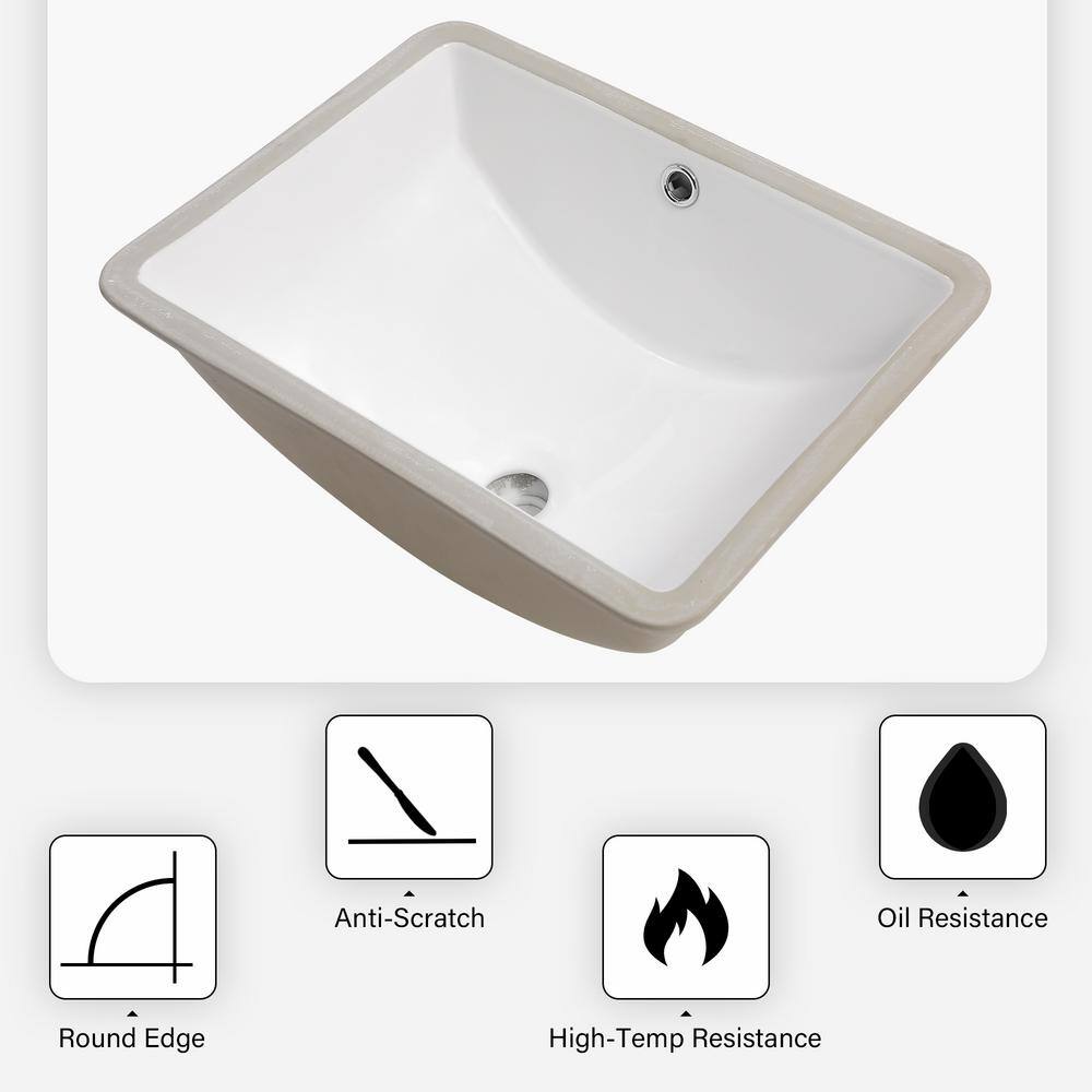 18.5" x 14" White Ceramic Rectangular Undermount Bathroom Sink