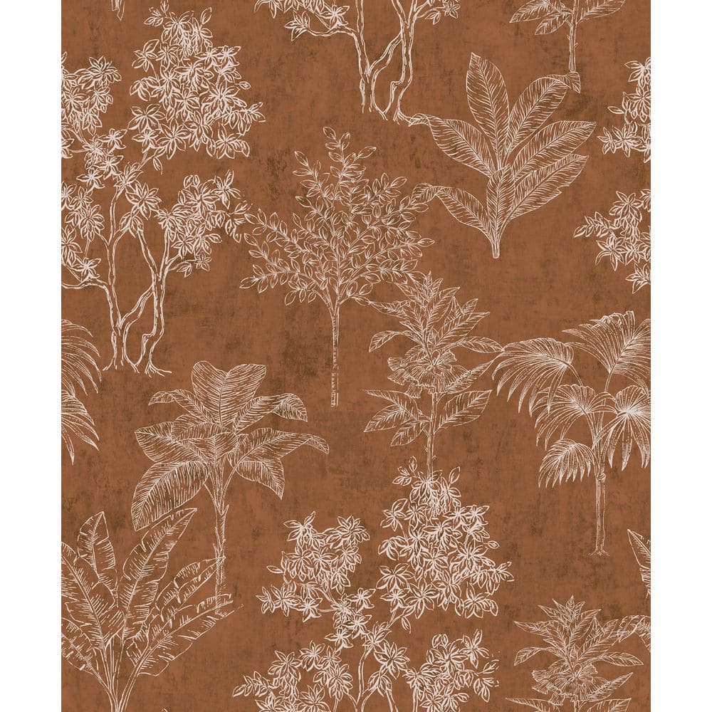 Zen Collection Orange/Brown Floating Foliage Metallic Sheen Finish Non-Past