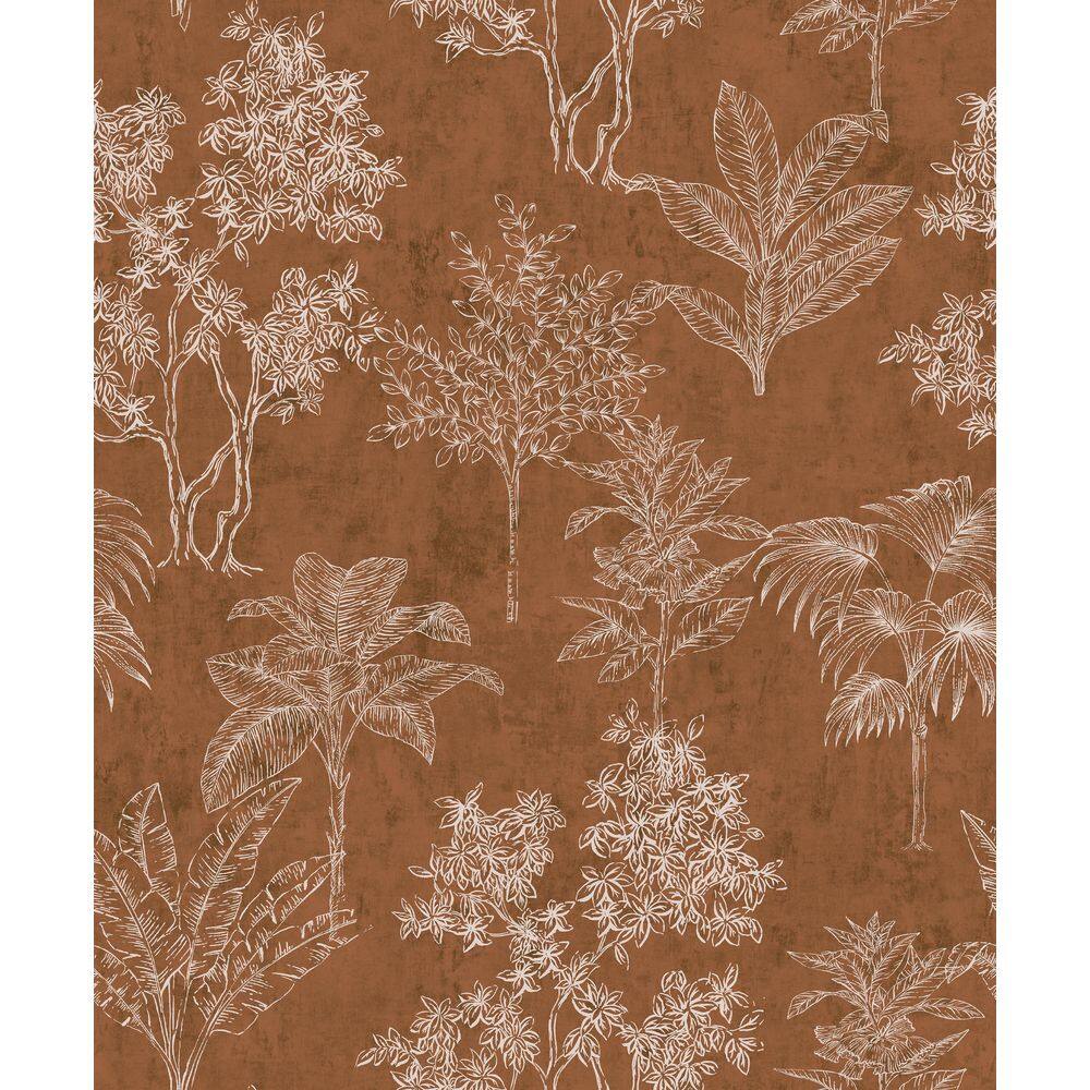 Zen Collection Orange/Brown Floating Foliage Metallic Sheen Finish Non-Past