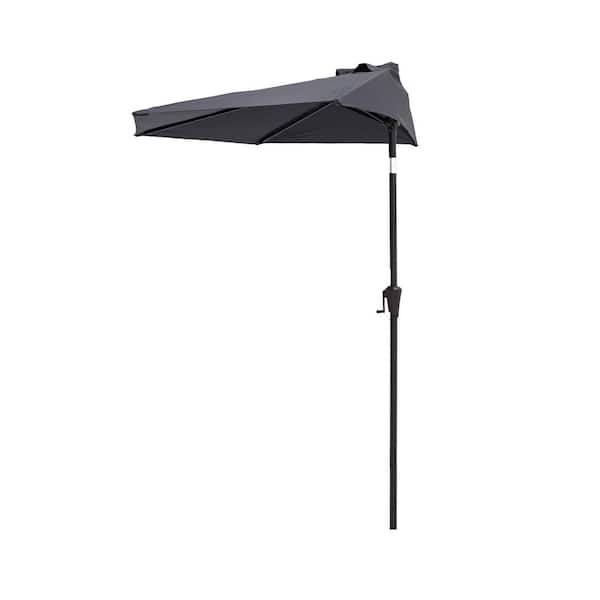 FLAME&SHADE 9 ft. Aluminum Market Tilt Half Round Patio Umbrella for Outdoor in Anthracite Solution Dyed Polyester