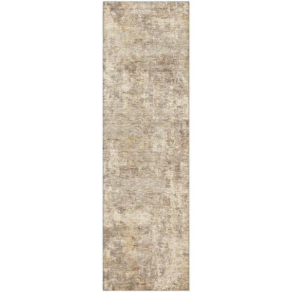 Mayfield Premium Machine Washable Abstract AMF2061 Taupe 2 ft. x 7 ft. Runner Rug