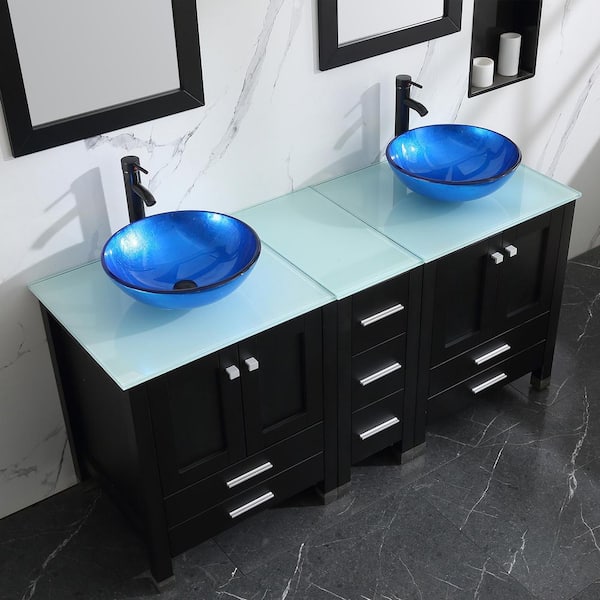 Wonline 60.61 in. Double Foil Laminated Tempered Glass Blue Sinks