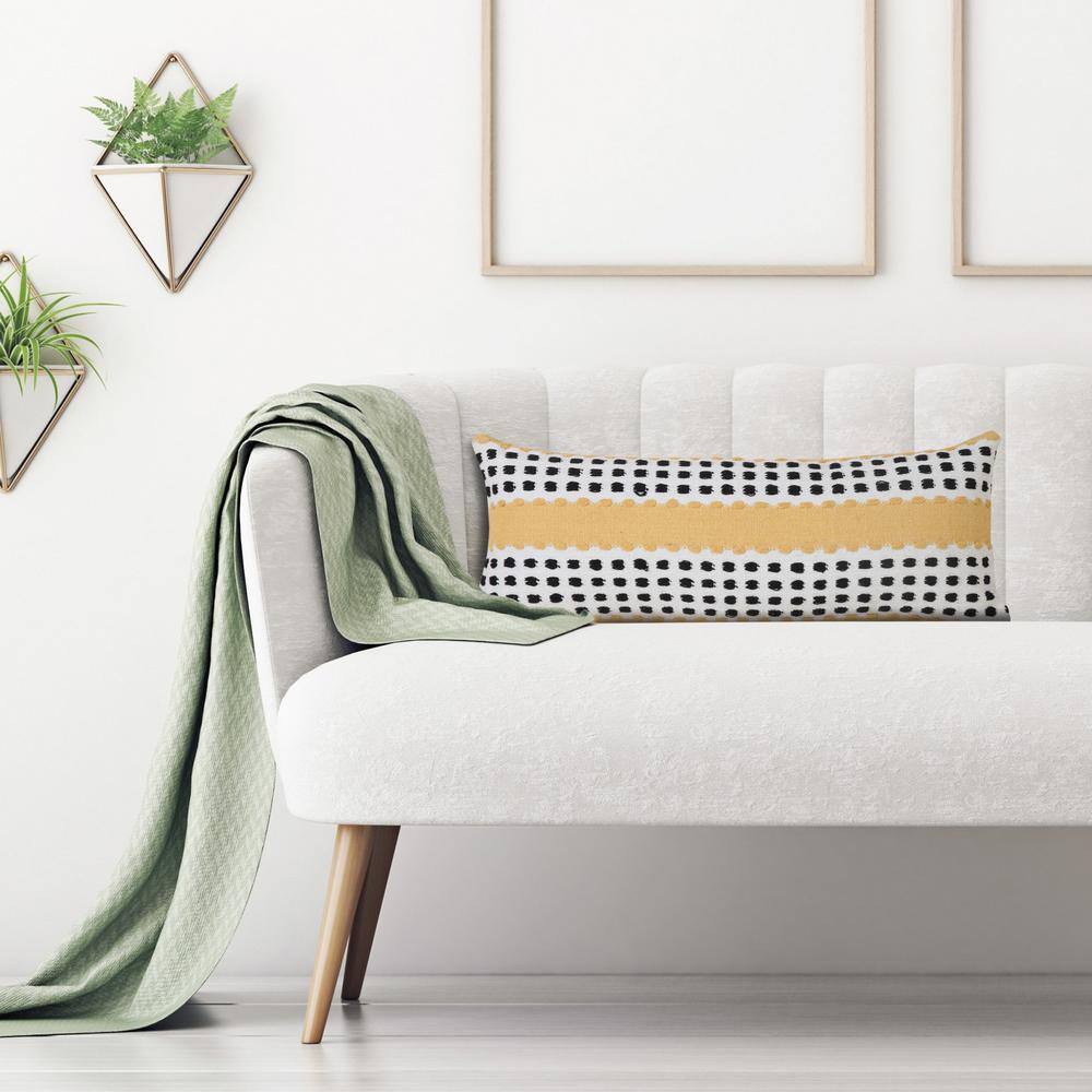 Metropolitan Yellow Black White 36" Industrial Woven Lumbar Pillow