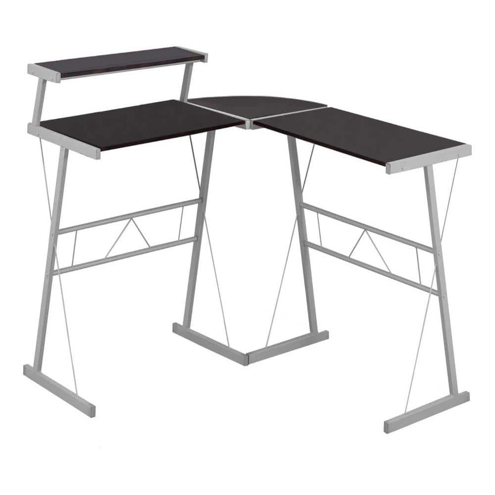 48.25 in. L x 48.25 in. W x 36.75 in. H L-Shaped Dark Brown Laminate Gaming Desk with Monitor Shelf & Grey Metal Base price history on PriceWatchPro