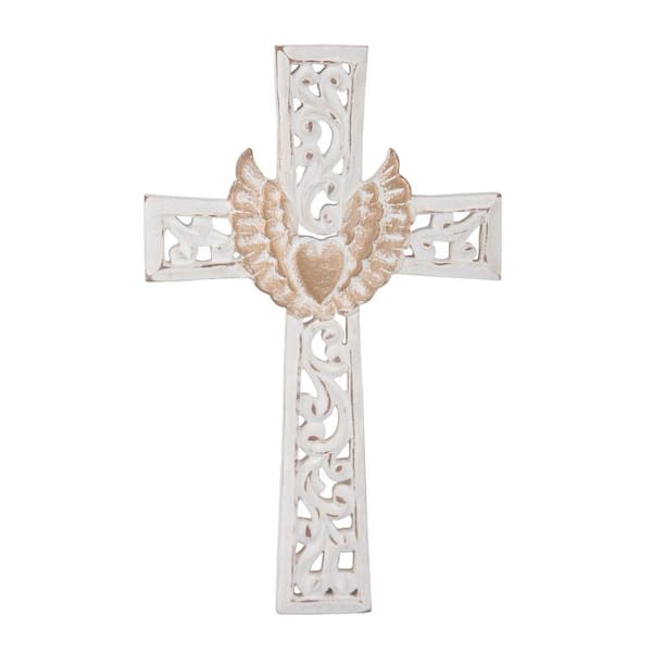 Stonebriar Collection 6 in. x 10 in. Worn White Wooden Wall Cross