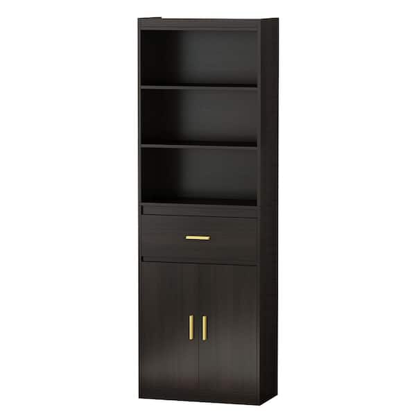 FUFU&GAGA 23.6 in. W x 11.8 in. D x 70.8 in. H Brown Wood Freestanding Bathroom Linen Cabinet with Drawer and Cabinet