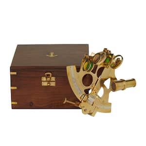 Gold Brass Sextant Compass with Decorative Wood Box (2- Pack)