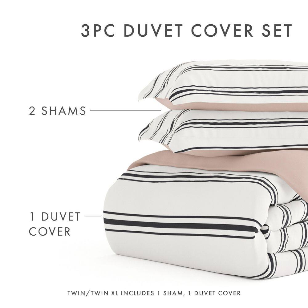 Rose Desert Stripe Reversible Twin XL Duvet Cover Set