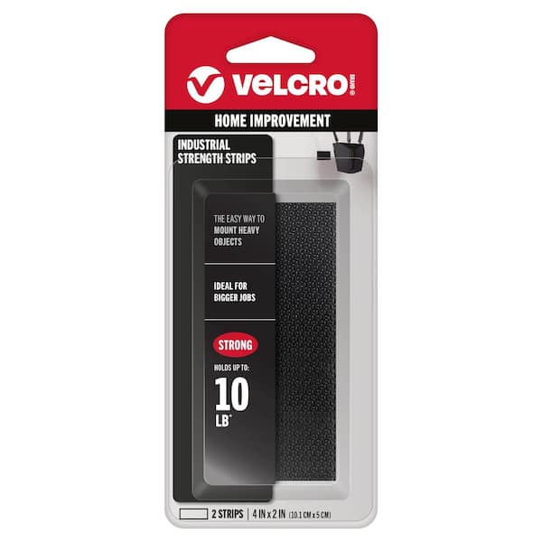 VELCRO 4 in. x 2 in. Industrial Strength Strips in Black (2-Pack)