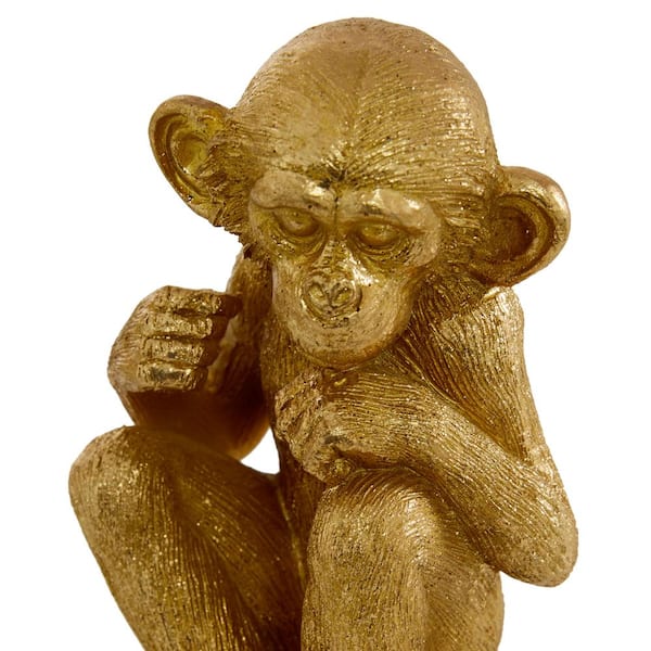 Litton Lane Gold Polystone See No Evil Monkey Sculpture (Set of 3) 98686 -  The Home Depot