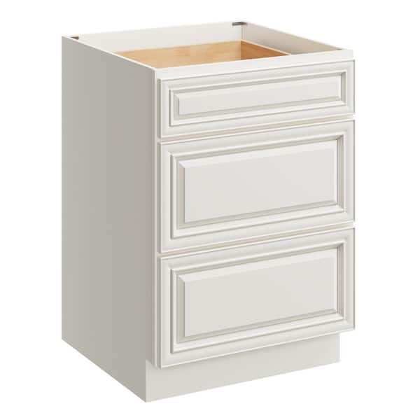 CASAINC 24 in. W x 24 in. D x 34.5 in. H Plywood Ready to Assemble Floor Base Kitchen Cabinet in Pearl White with 3 Drawers