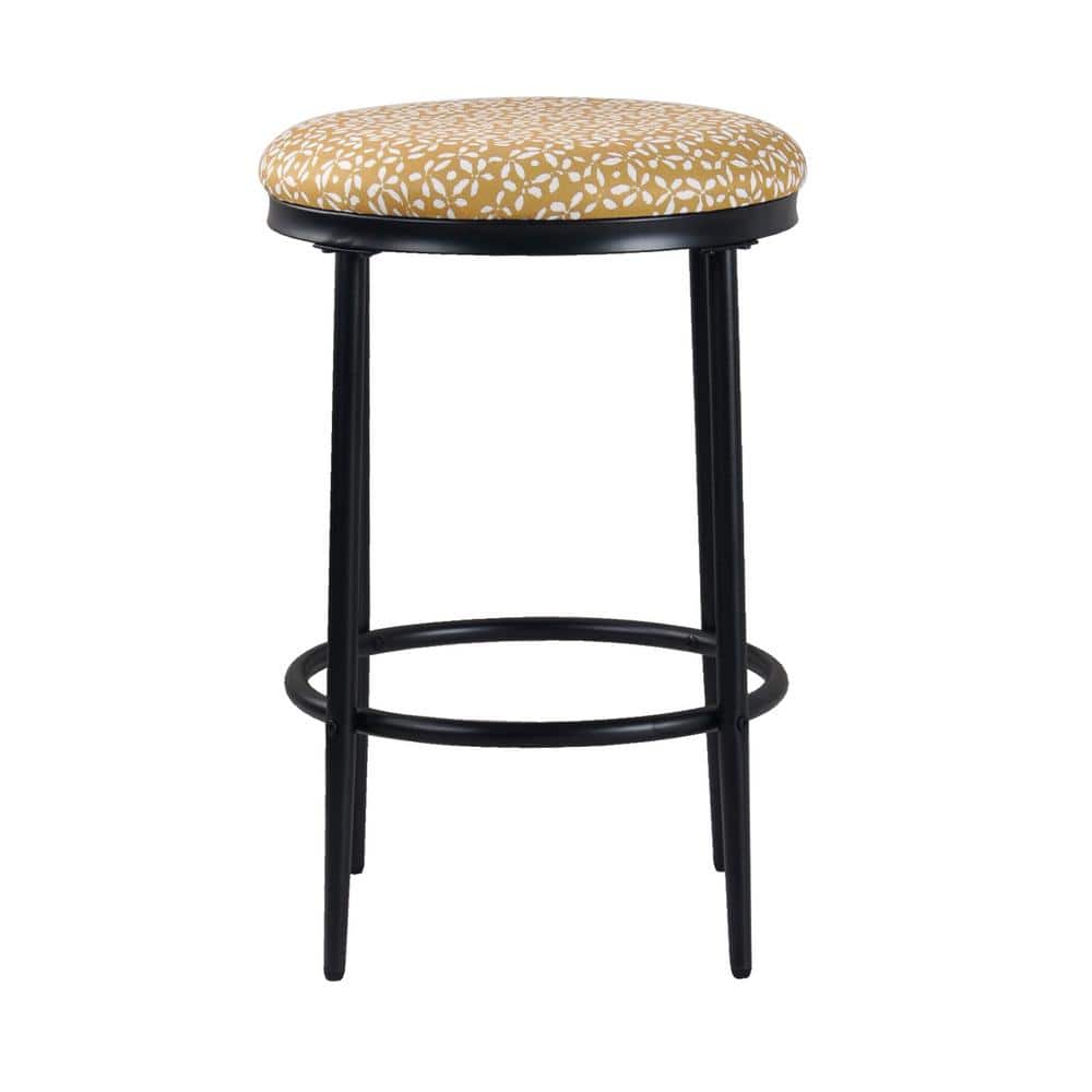 Sleek Golden Yellow 21.7" Metal & Wood Upholstered Barstool
