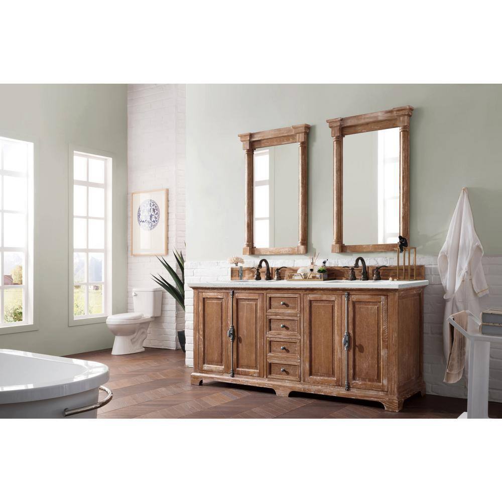 Providence 72" Light Wood Double Vanity with Ethereal Noctis Quartz Top
