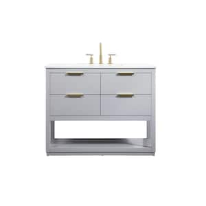 Timeless Home 42 in. W Single Bath Vanity in Grey with Engineered Stone Vanity Top in Calacatta with White Basin