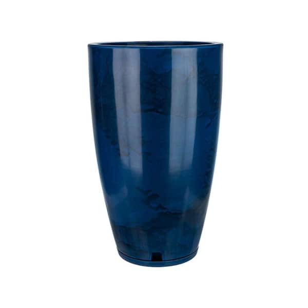 FLORIDIS Amsterdan Medium Blue Marble Effect Plastic Resin Indoor and Outdoor Planter Bowl