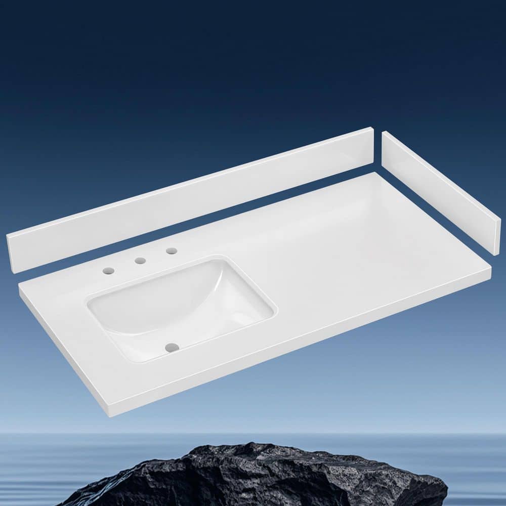 Por 48 in. W x 22 in. D Engineered Stone White Rectangular Single Left Sink Bath Vanity Top with Backsplash in White price history on PriceWatchPro