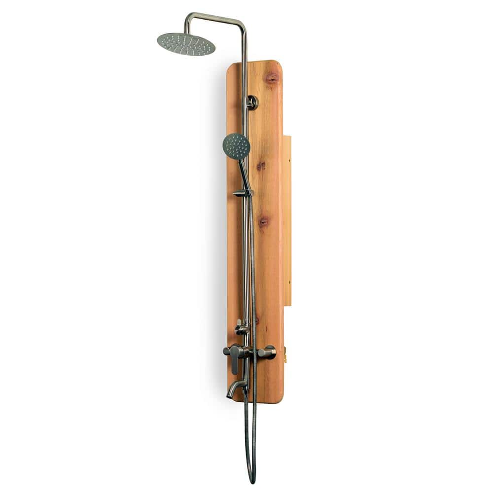 Rustic Cedar and Stainless Steel Outdoor Wall Shower