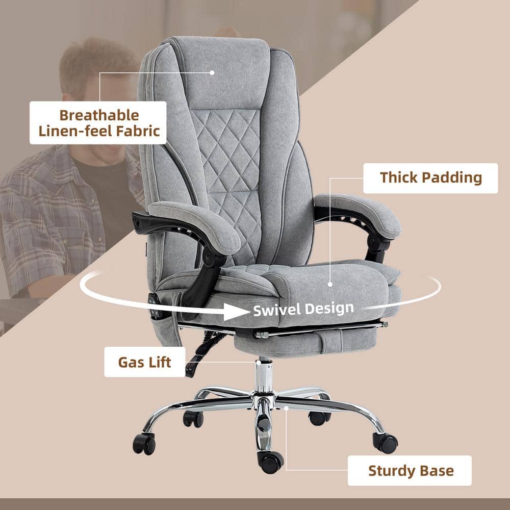 Gray PU Leather Executive Swivel Massage Office Chair with Footrest