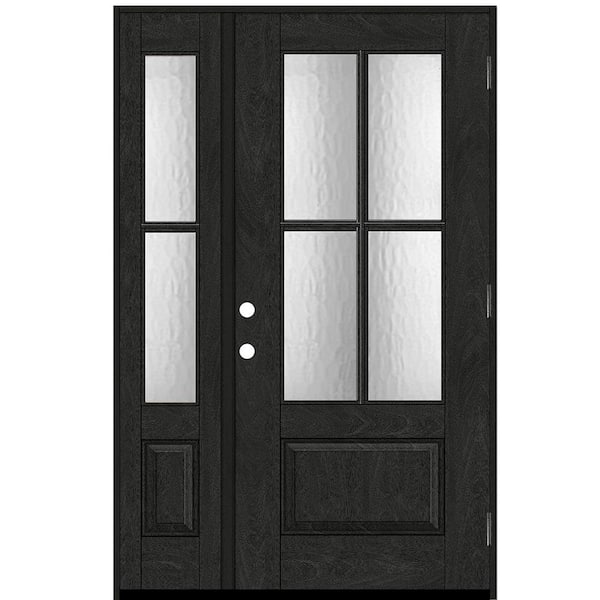 Steves & Sons Regency 53 in. x 80 in. 3/4Lite 4SDL Oasis Deco Glass LHOS Prefinish Onyx Fiberglass Prehung Front Door w/1_ 14inSL