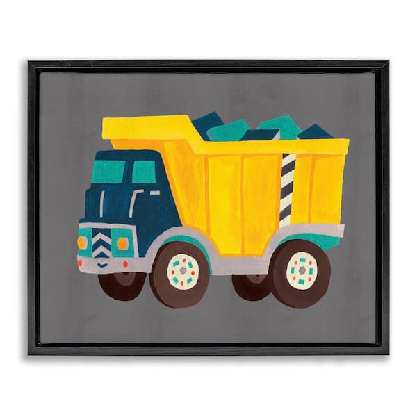 Stupell Industries Yellow Dump Truck by Irene Chan Black Floater Frame Typography Graphic Art Print 17 in. x 21 in.