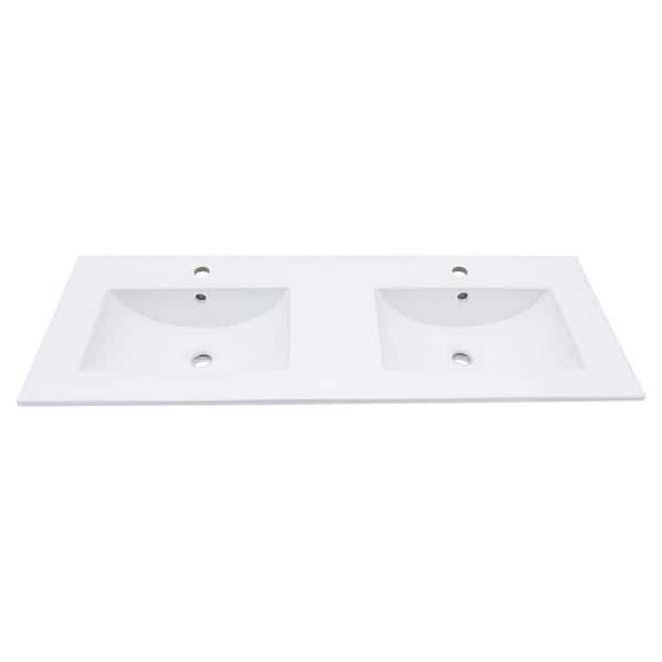 48 in. Ceramic Undermount Rectangular Bathroom Double Vanity Sink with Overflow and 1 Faucet Hole in White