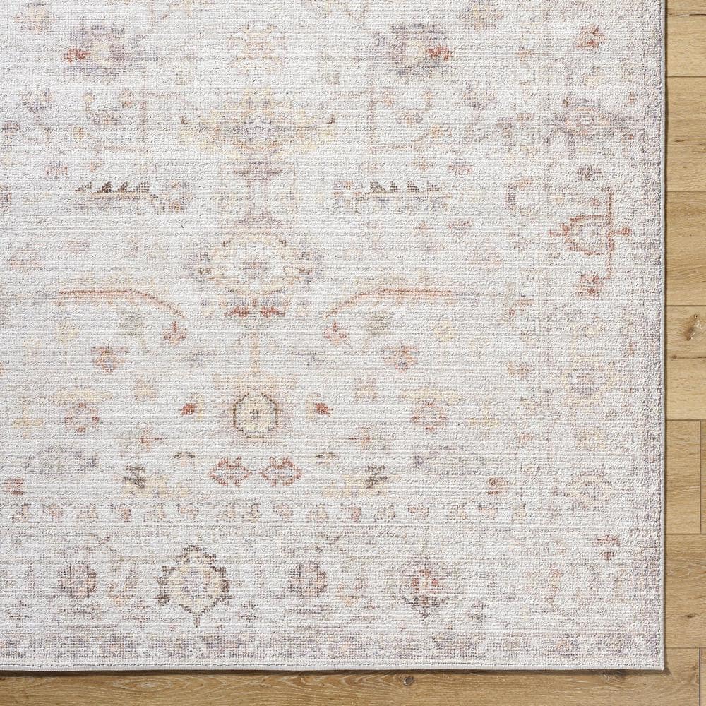 Ivory and Beige Medium Pile Synthetic Rectangular Area Rug
