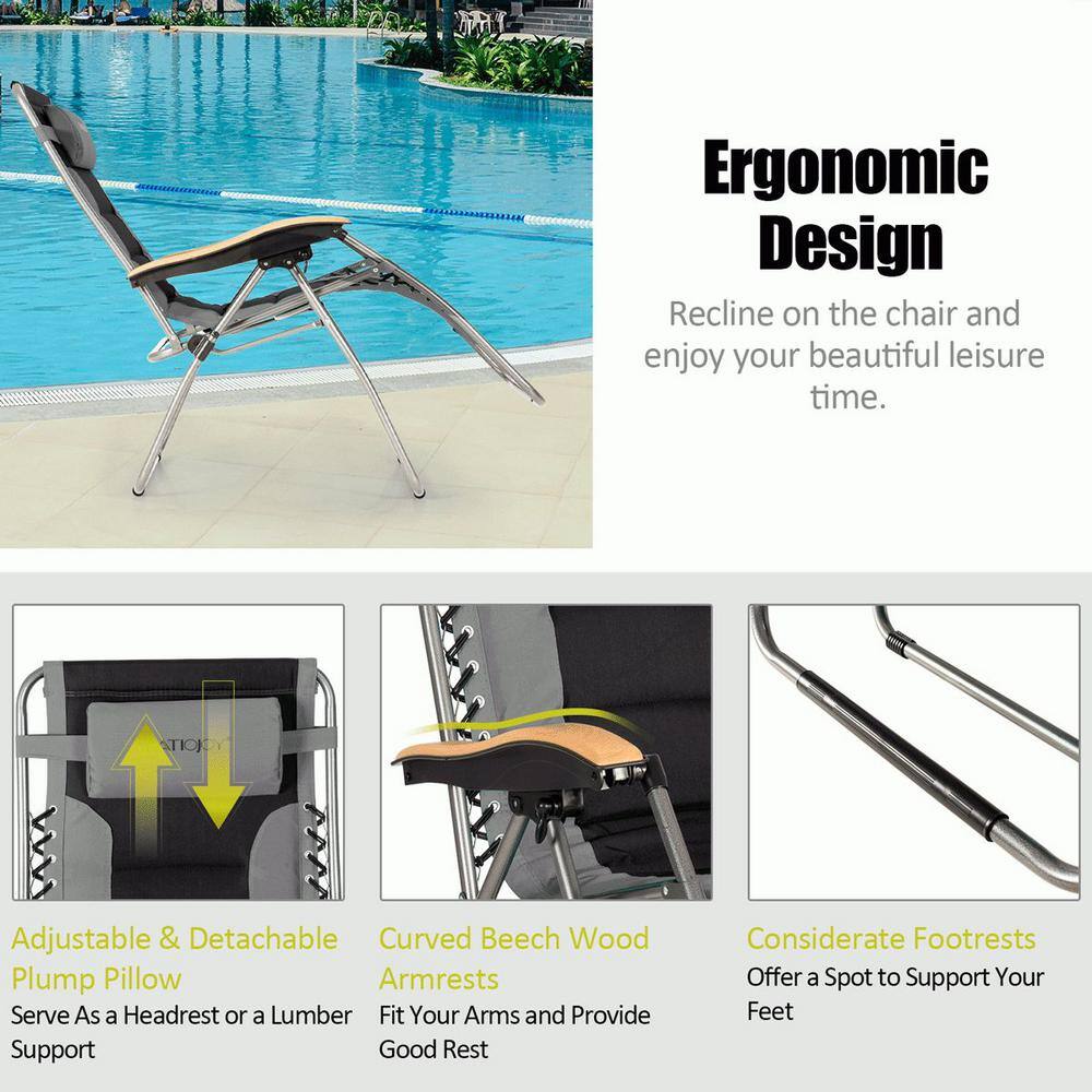 Oversized Gray Steel Zero Gravity Lounger with Cushions and Arms