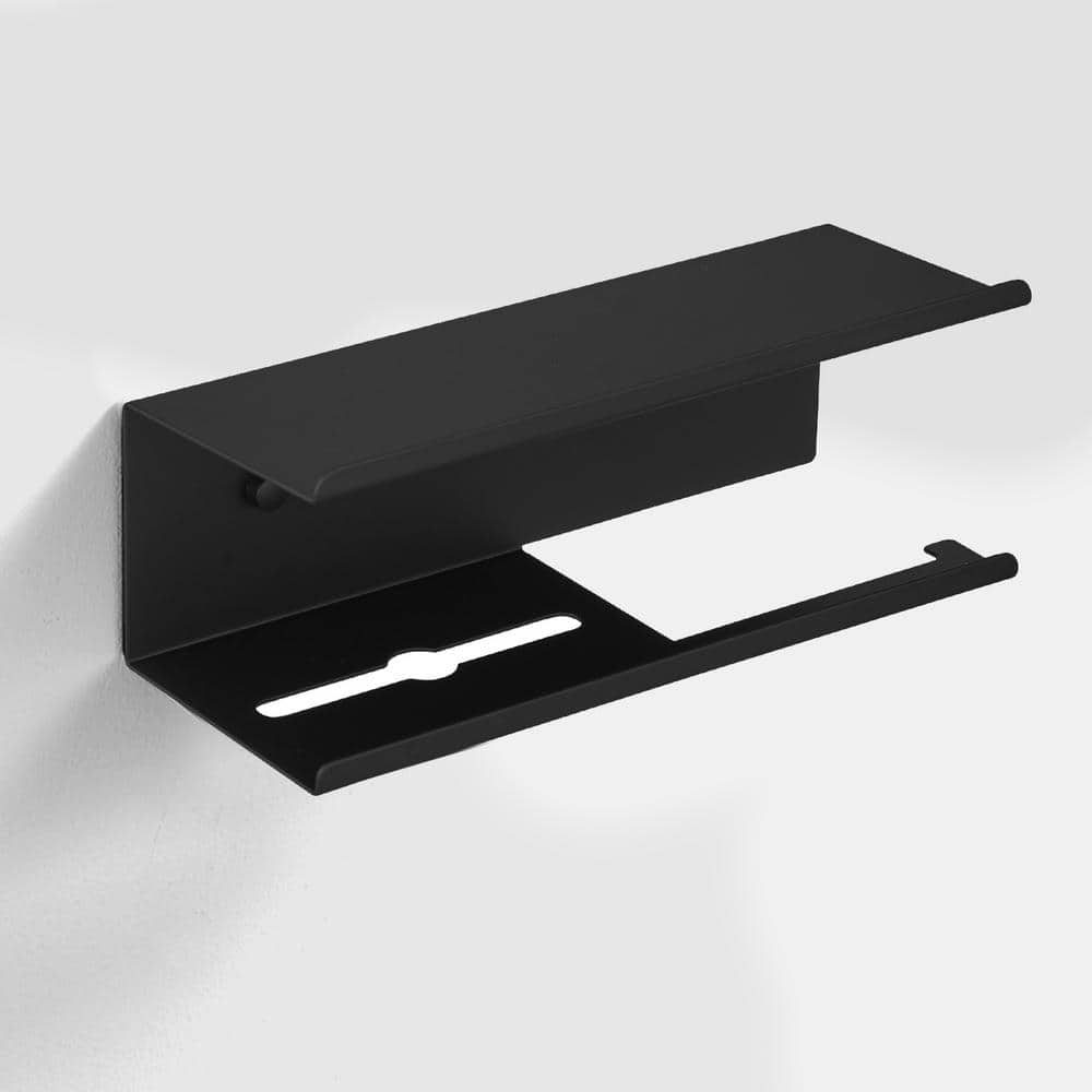 Matte Black Stainless Steel Wall Mounted Toilet Paper Holder with Shelf