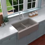 Farmhouse Apron Front Quartz Composite 34 in. Double Bowl Kitchen Sink in Concrete