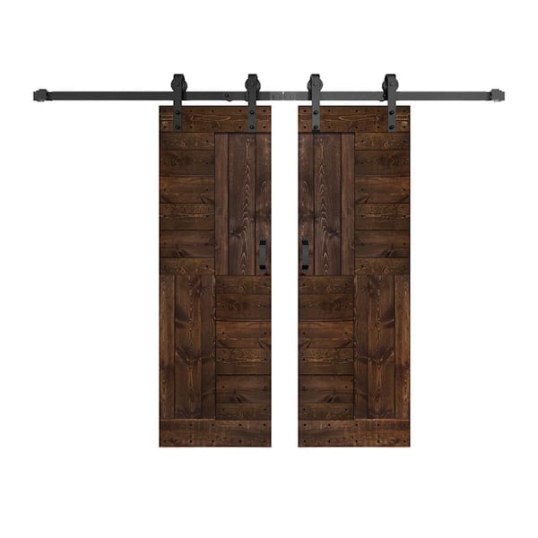 ISLIFE S Series 60 in. x 84 in. Kona Coffee Finished DIY Solid Wood Double Sliding Barn Door with Hardware Kit