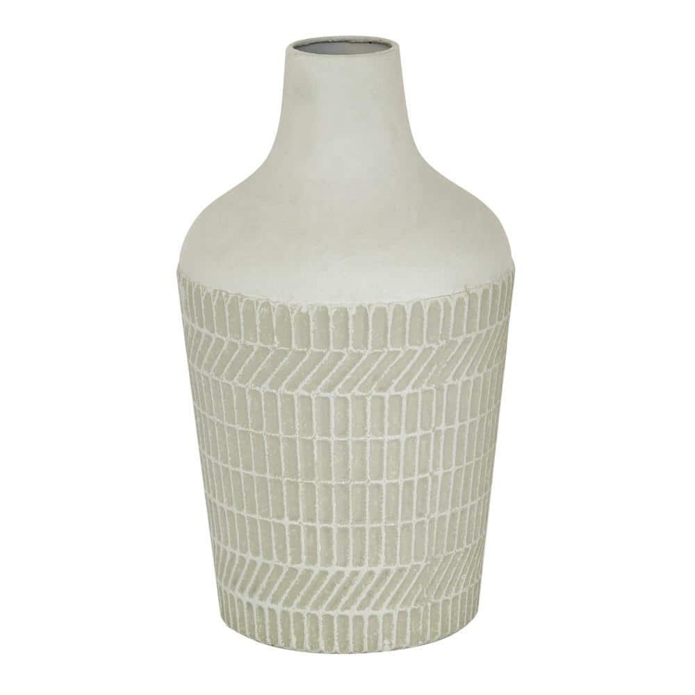 Eggshell White Textured Metal Decorative Table Vase