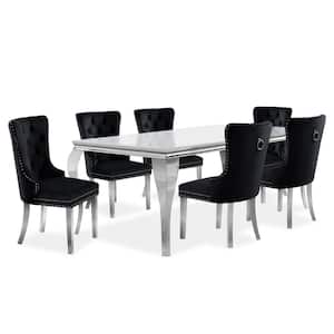 Billinghurst 7-Piece Rectangle Glass Top White and Black Dining Table Set
