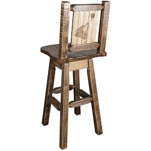 Homestead Collection 30 in. Early American Laser Engraved Wolf Motif Bar Stool with Swivel Seat and Back
