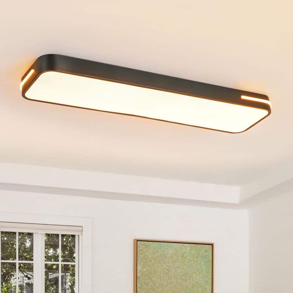 Zachary 31.5 in. Modern Black Rectangular LED Flush Mount Ceiling Light in Matte Black with Acrylic Panel price history on PriceWatchPro