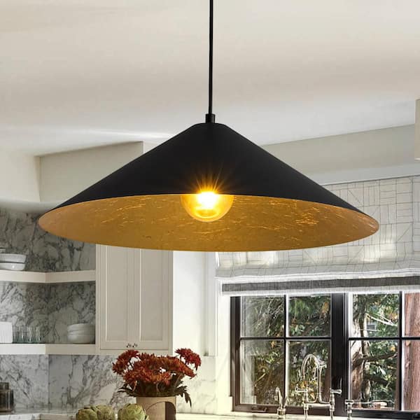 HUOKU PCover 1-Light 25.6 in.W Black Pendant Light Industrial