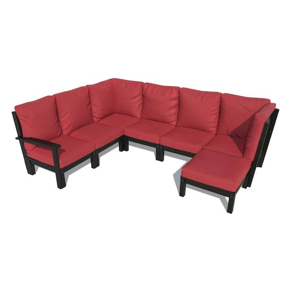 Highwood Bespoke Deep Seating 7-Piece Plastic Outdoor Sectional Set with Ottoman and with Cushions