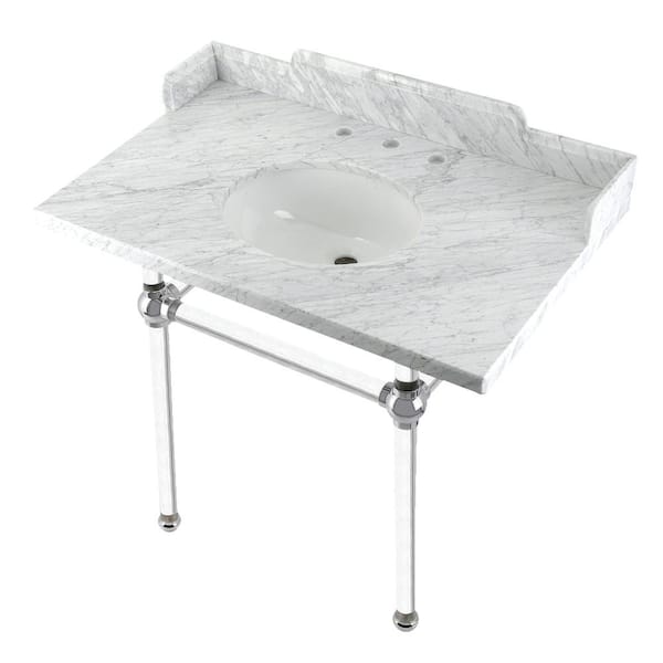 Kingston Brass Fauceture 36 in. Marble Console Sink Set with Acrylic Legs in Marble White/Polished Chrome