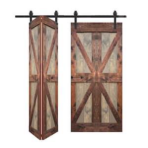K Style 72in. x 84in.(18in x 84in x 4Panels) Brown/Walnut Solid Wood Bi-Fold Door With Hardware Kit -Assembly Needed