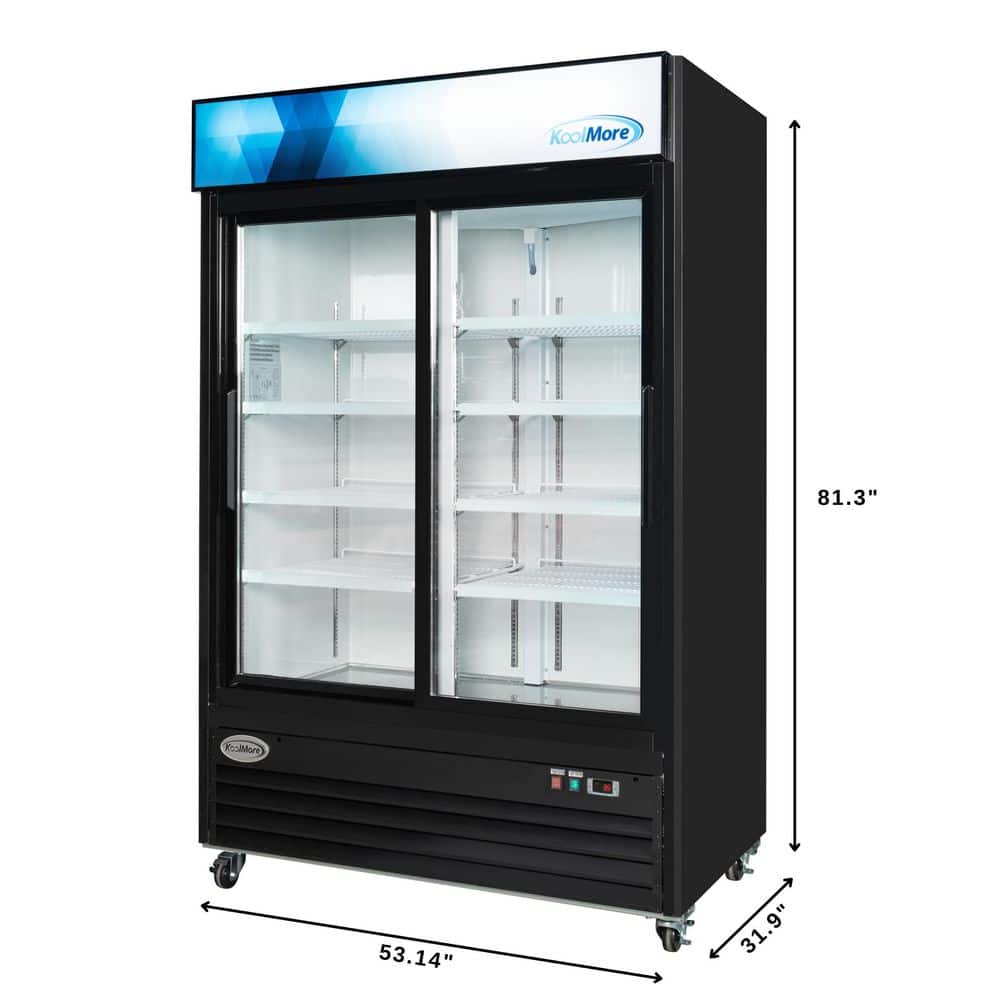 Black Double Door Glass Merchandiser Refrigerator with Wire Shelves