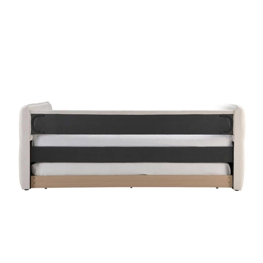 Mighty Light Green Fabric Upholstered Twin Size Daybed with Pull Out Trundle, Button Tufted Nailhead - thumbnail 10