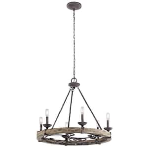 Taulbee 28.5 in. 6-Light Weathered Zinc Farmhouse Wagon Wheel Circle Chandelier for Dining Room